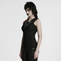 WT-994TDF Edgy Black Cutout Punk Vests Gothic Sleeveless Design