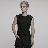 WT-995BXM Mens Studded Shoulder Punk Vests Black Sleeveless Top