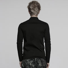 WT-998TCM Edgy Asymmetric Zip Punk T-Shirts with Military Collar