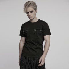 WT-999TDM Mens Double Pocket Buckle Strap Punk T-Shirts