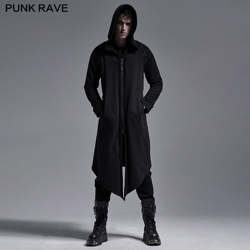 WY-1228XCM Punk hoodie medium-length coat?-??Punk Rave Clothing