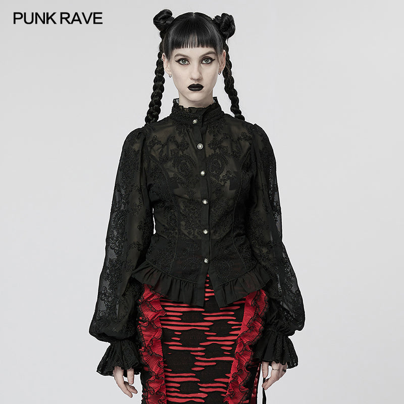 WY-1267CCF Punk Rave Gothic Lace Shirt Victorian Style black Blouse?-??Punk Rave Clothing