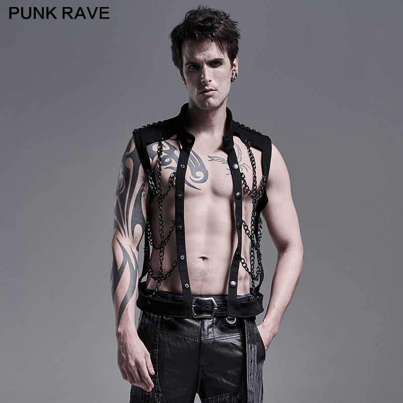 WY-1287MJM PUNK personality chain hollow-out vest?-??Punk Rave Clothing