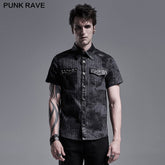WY-1292CDM Punk abstract striped printed short sleeve shirt?-??Punk Rave Clothing