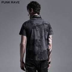 WY-1292CDM Punk abstract striped printed short sleeve shirt?-??Punk Rave Clothing