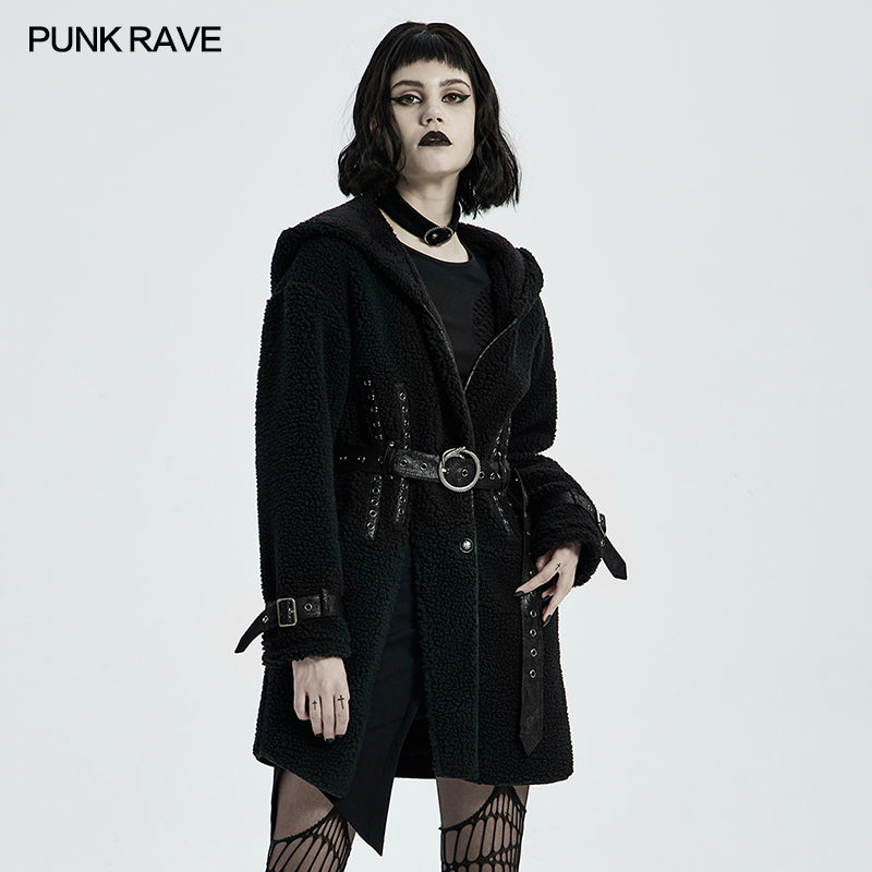 WY-1301ECF Goth Daily Wear Fleece Hooded Coat?-??Punk Rave Clothing