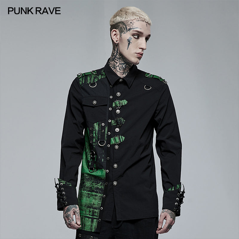 WY-1362DQM Punk Asymmetric Shirt?-??Punk Rave Clothing