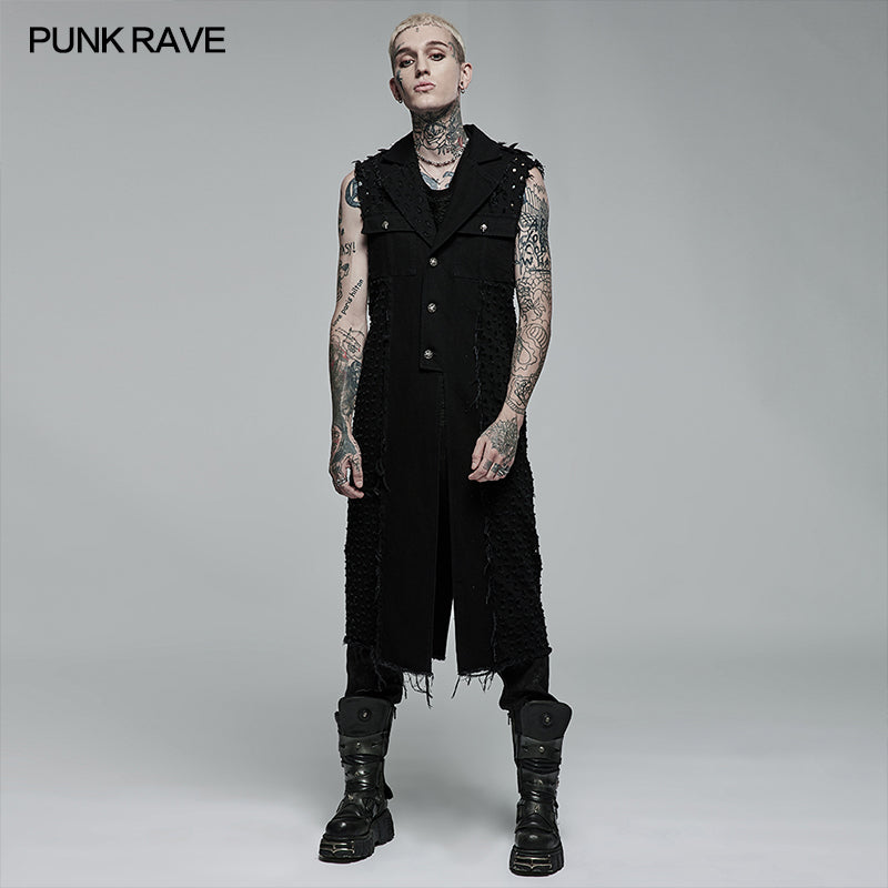 WY-1369MJM Punk old medium length vest?-??Punk Rave Clothing