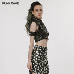 WY-1388XDF Punk Rave Punk Shoulder Shrug Studded Harness Bolero Gothic Crop Vest?-??Punk Rave Clothing