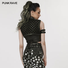 WY-1388XDF Punk Rave Punk Shoulder Shrug Studded Harness Bolero Gothic Crop Vest?-??Punk Rave Clothing