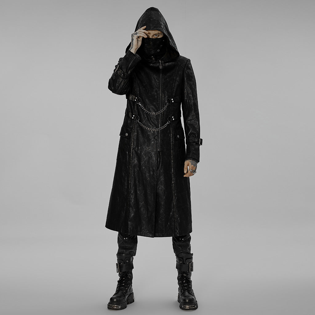 WY-1410DQM Mystic Chains Gothic Hooded Punk Coat with Buckle Details?-??Punk Rave Clothing