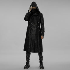 WY-1410DQM Mystic Chains Gothic Hooded Punk Coat with Buckle Details?-??Punk Rave Clothing