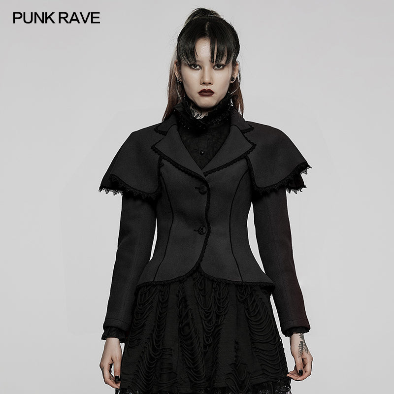 WY-1413EDF Goth faux wool jacket?-??Punk Rave Clothing
