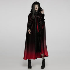 WY-1426DPF Velvet Gradient Hooded Gothic Coat With Lace Trim Detailing?-??Punk Rave Clothing