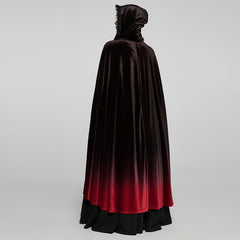 WY-1426DPF Velvet Gradient Hooded Gothic Coat With Lace Trim Detailing?-??Punk Rave Clothing