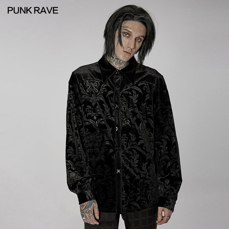 WY-1428CCM Loose Goth Print Shirt?-??Punk Rave Clothing