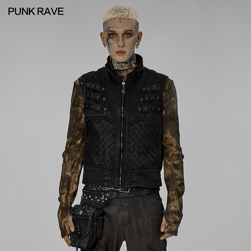WY-1439DQM Post-apocalyptic style distressed vest?-??Punk Rave Clothing
