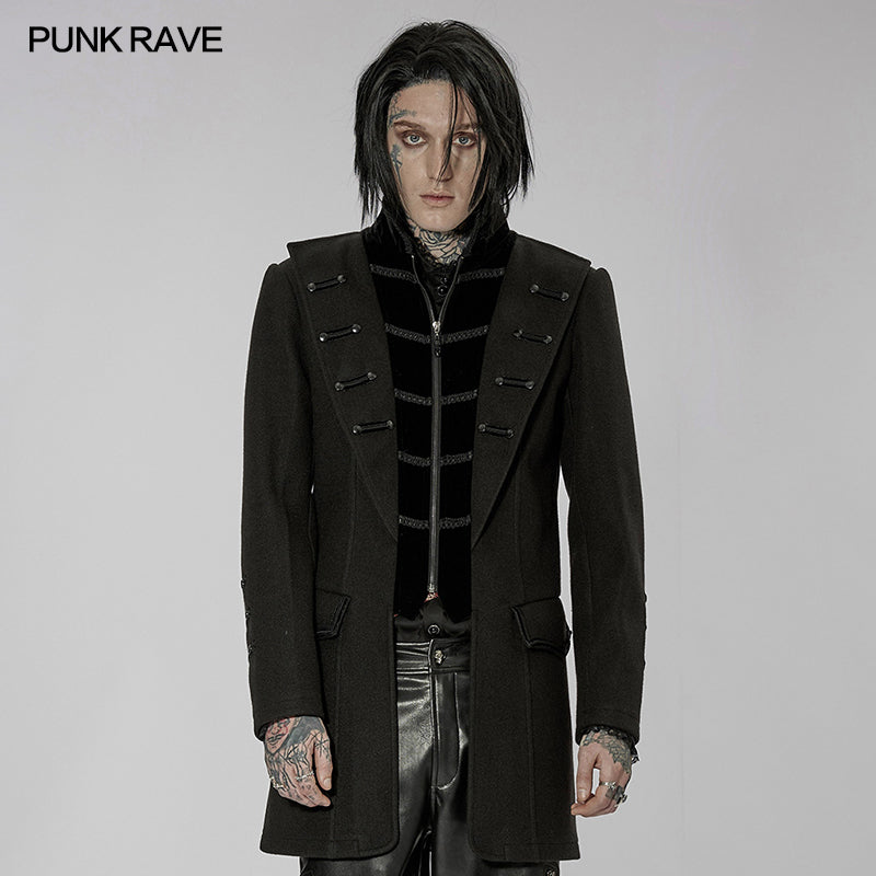 WY-1442XCM Goth faux wool coat?-??Punk Rave Clothing