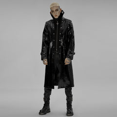WY-1447DQM Gothic Patent Leather Long Coat With High Collar Style?-??Punk Rave Clothing