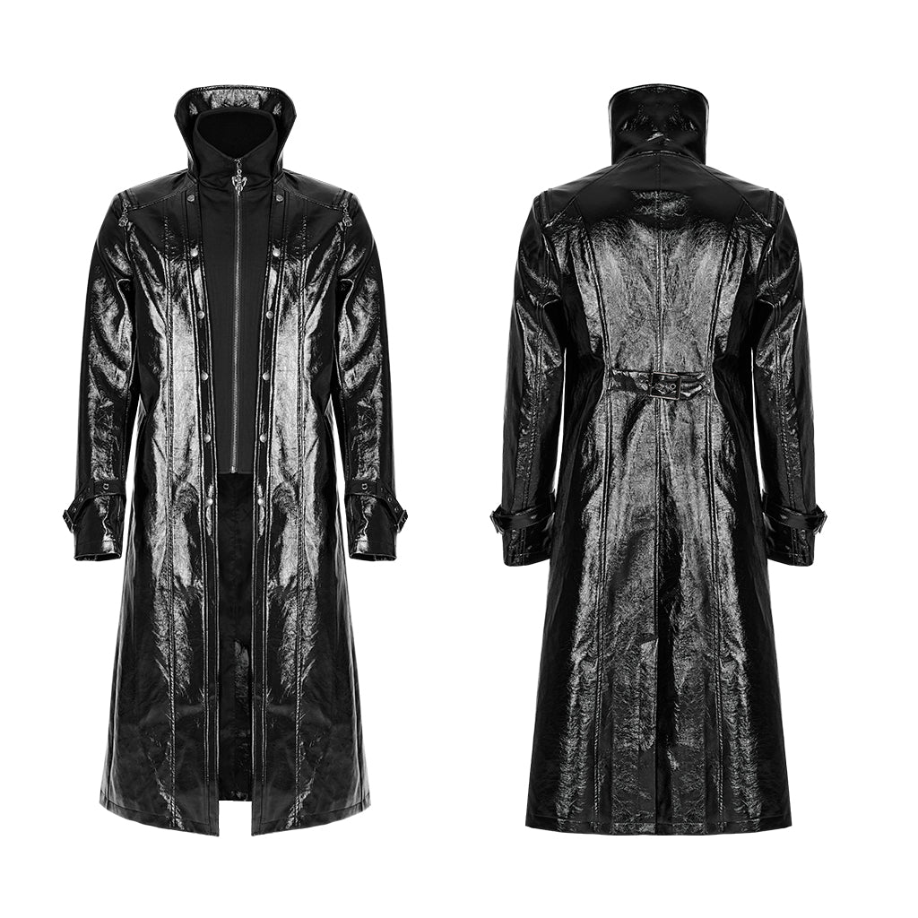 WY-1447DQM Gothic Patent Leather Long Coat With High Collar Style?-??Punk Rave Clothing