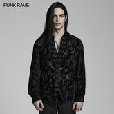 WY-1468CCM Goth piranha pattern velvet shirt?-??Punk Rave Clothing