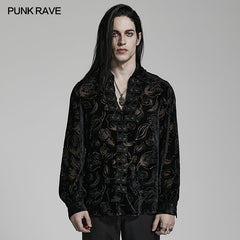 WY-1468CCM Goth piranha pattern velvet shirt?-??Punk Rave Clothing