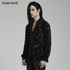 WY-1468CCM Goth piranha pattern velvet shirt?-??Punk Rave Clothing