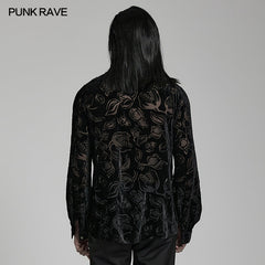 WY-1468CCM Goth piranha pattern velvet shirt?-??Punk Rave Clothing