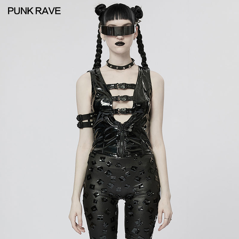 WY-1470PDF Punk sexy patent leather vest?-??Punk Rave Clothing