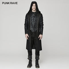 WY-1471XCM Punk distressed hooded hollow long coat?-??Punk Rave Clothing