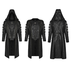 WY-1471XCM Punk distressed hooded hollow long coat?-??Punk Rave Clothing