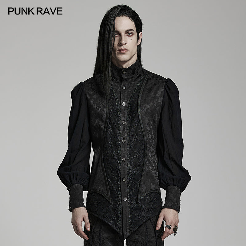 WY-1483CCM Goth lantern sleeve stand collar shirt?-??Punk Rave Clothing