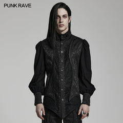 WY-1483CCM Goth lantern sleeve stand collar shirt?-??Punk Rave Clothing