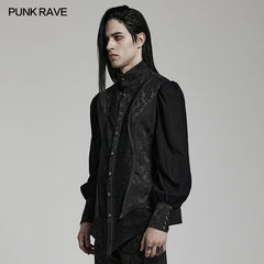 WY-1483CCM Goth lantern sleeve stand collar shirt?-??Punk Rave Clothing