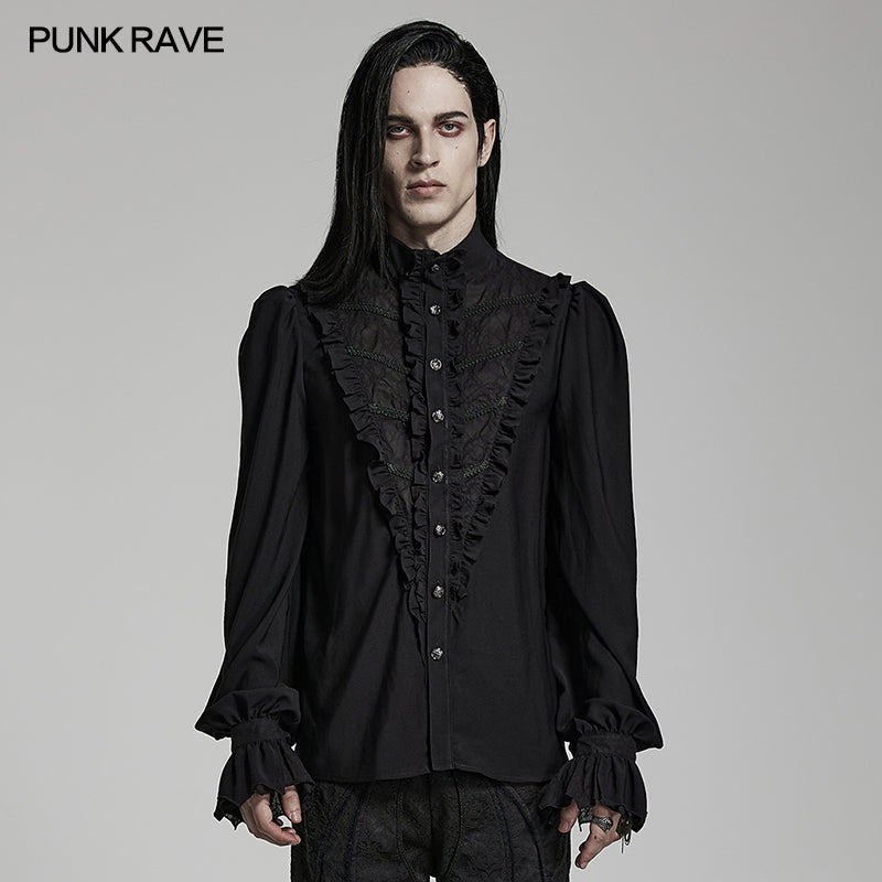 WY-1486CCM Goth chiffon stand collar shirt?-??Punk Rave Clothing