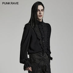 WY-1486CCM Goth chiffon stand collar shirt?-??Punk Rave Clothing