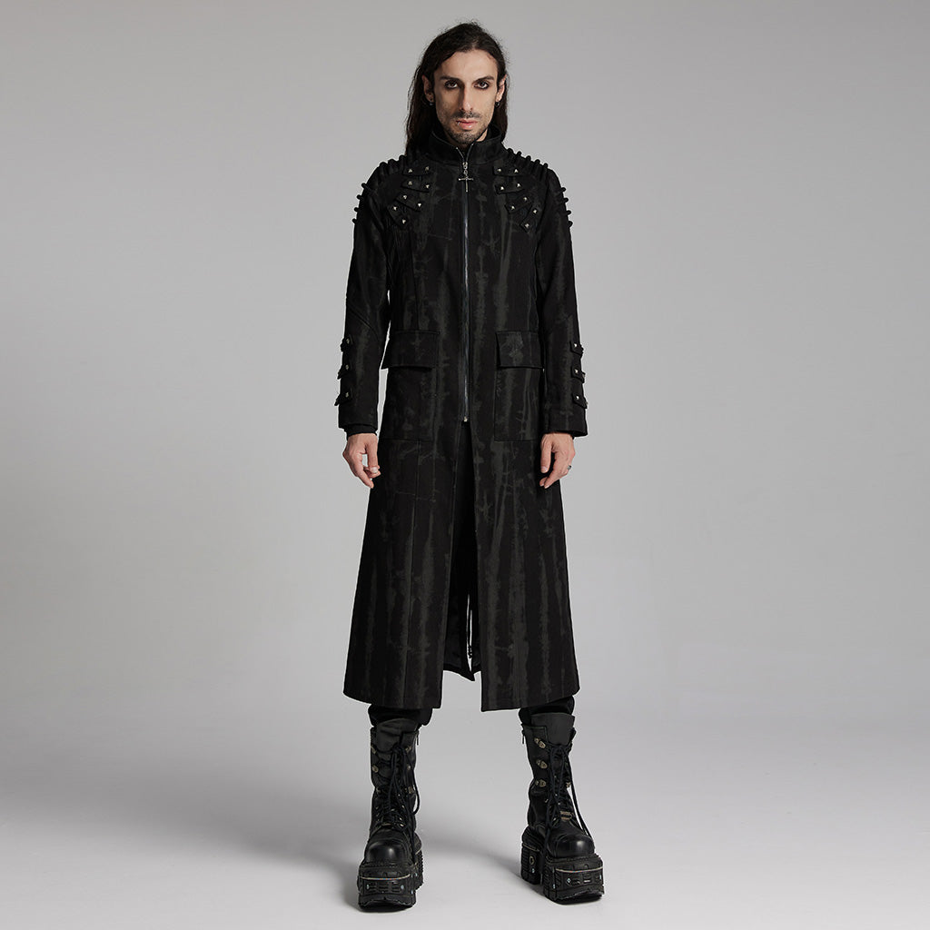 WY-1487XCM Gothic Long Punk Coat with Rivet Shoulder Details?-??Punk Rave Clothing