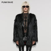 WY-1499 Punk Rave Gothic Faux Fur Coat Shaggy Black Punk Outerwear?-??Punk Rave Clothing