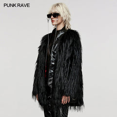 WY-1499 Punk Rave Gothic Faux Fur Coat Shaggy Black Punk Outerwear?-??Punk Rave Clothing