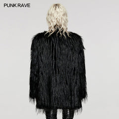 WY-1499 Punk Rave Gothic Faux Fur Coat Shaggy Black Punk Outerwear?-??Punk Rave Clothing