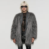 WY-1499DQF Untrimmed faux fur coat?-??Punk Rave Clothing
