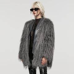 WY-1499DQF Untrimmed faux fur coat?-??Punk Rave Clothing