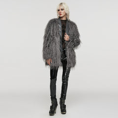 WY-1499DQF Untrimmed faux fur coat?-??Punk Rave Clothing