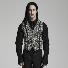 WY-1505MJM Mens Gothic Skull Pattern Slim Fit Vest?-??Punk Rave Clothing