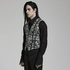 WY-1505MJM Mens Gothic Skull Pattern Slim Fit Vest?-??Punk Rave Clothing
