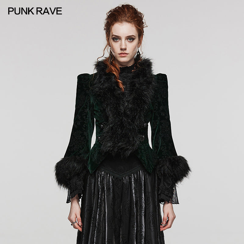 WY-1513XCF Punk Rave Gothic Coat Velvet Faux Fur Trimmed Victorian Style Jacket?-??Punk Rave Clothing