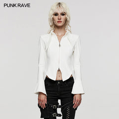 WY-1516CCF Punk Rave Gothic Blouse Slim Fit Black Zip-Up Top Bell Sleeve?-??Punk Rave Clothing