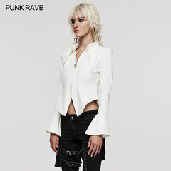 WY-1516CCF Punk Rave Gothic Blouse Slim Fit Black Zip-Up Top Bell Sleeve?-??Punk Rave Clothing