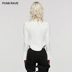 WY-1516CCF Punk Rave Gothic Blouse Slim Fit Black Zip-Up Top Bell Sleeve?-??Punk Rave Clothing