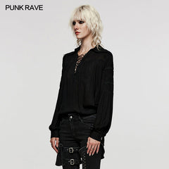 WY-1526CCF Deep V-neck Goth Shirt?-??Punk Rave Clothing